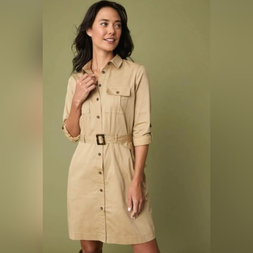 Untuckit Kaia Safari Shirt Dress khaki tan size 2